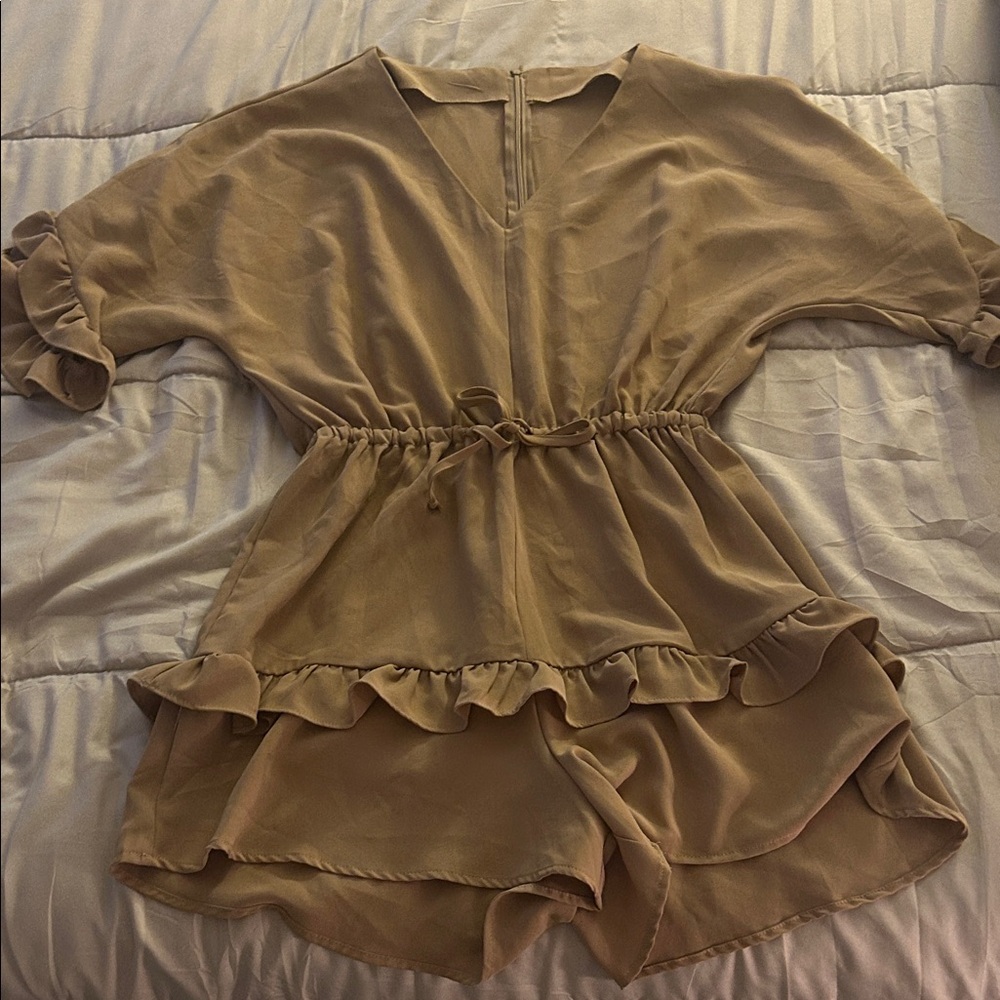 SHEIN Tan Ruffle Dress